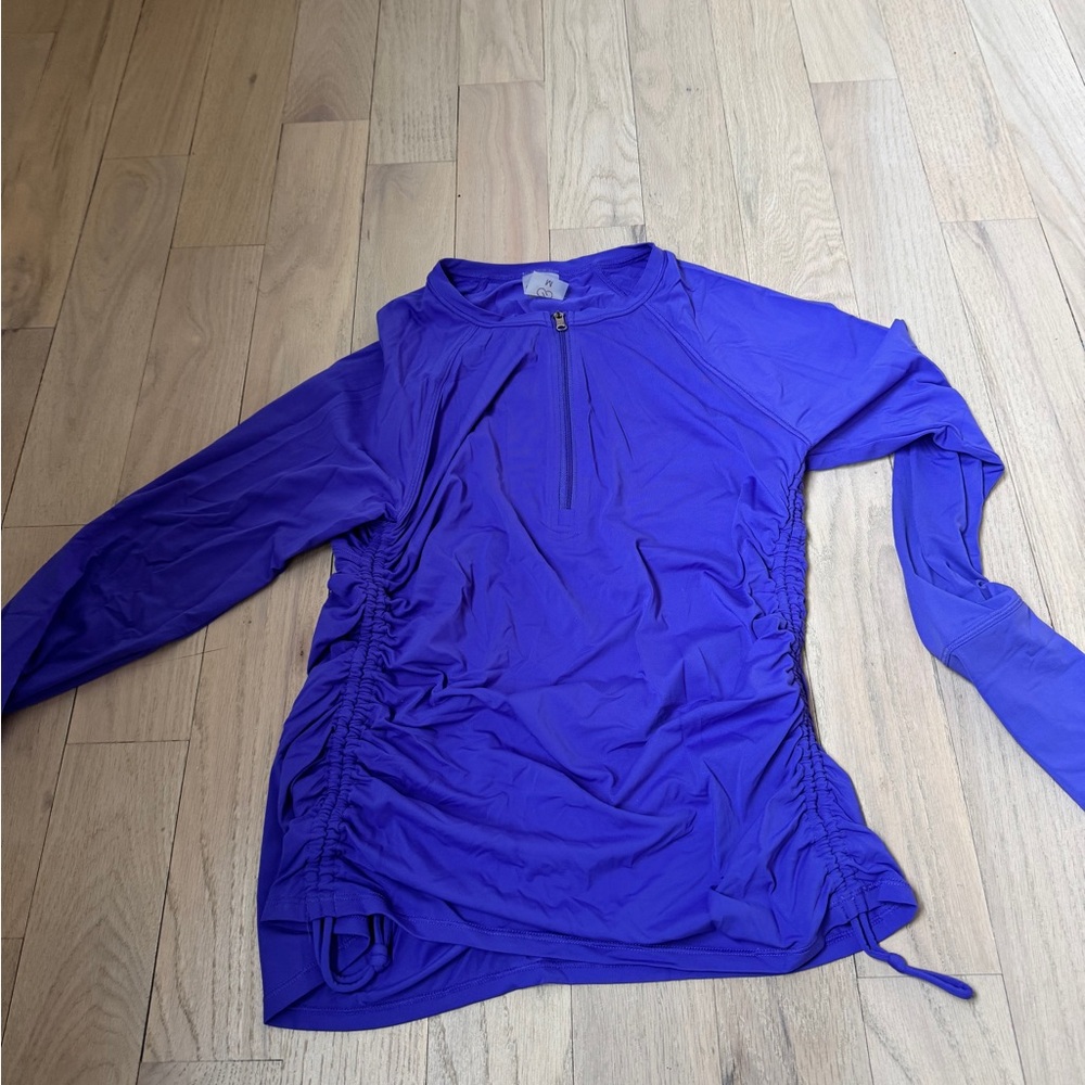 CALIA by Carrie Underwood Purple Ruched Polo Blouse